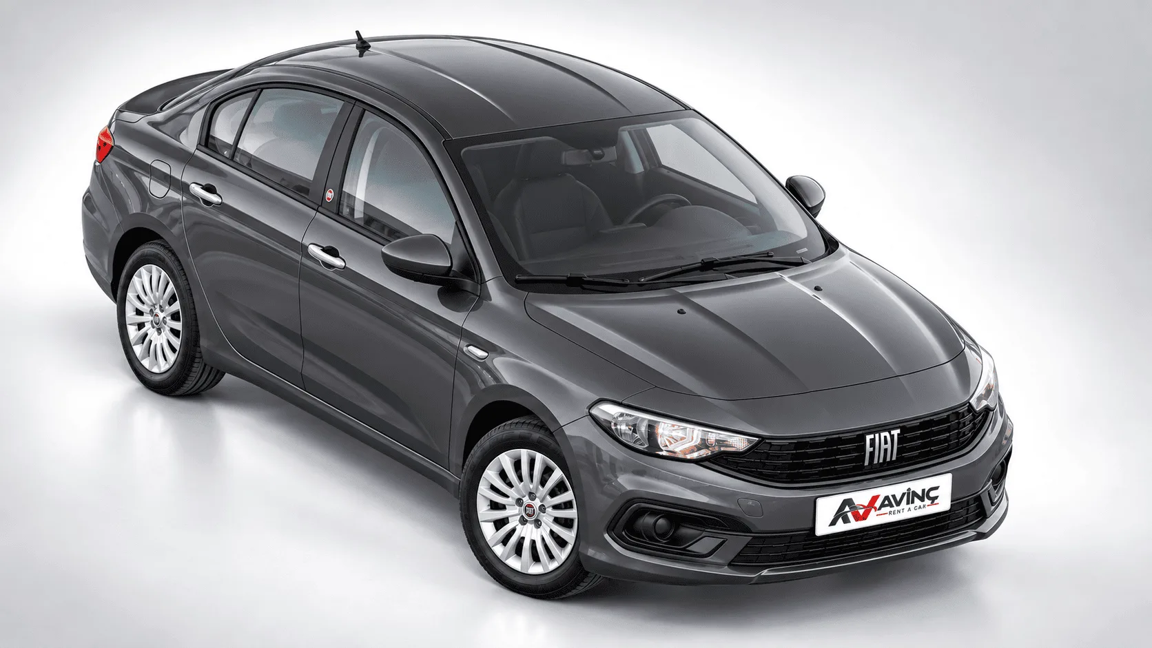 Fiat Egea Easy Gri kiralık araç — yukarıdan ön çapraz görünüm