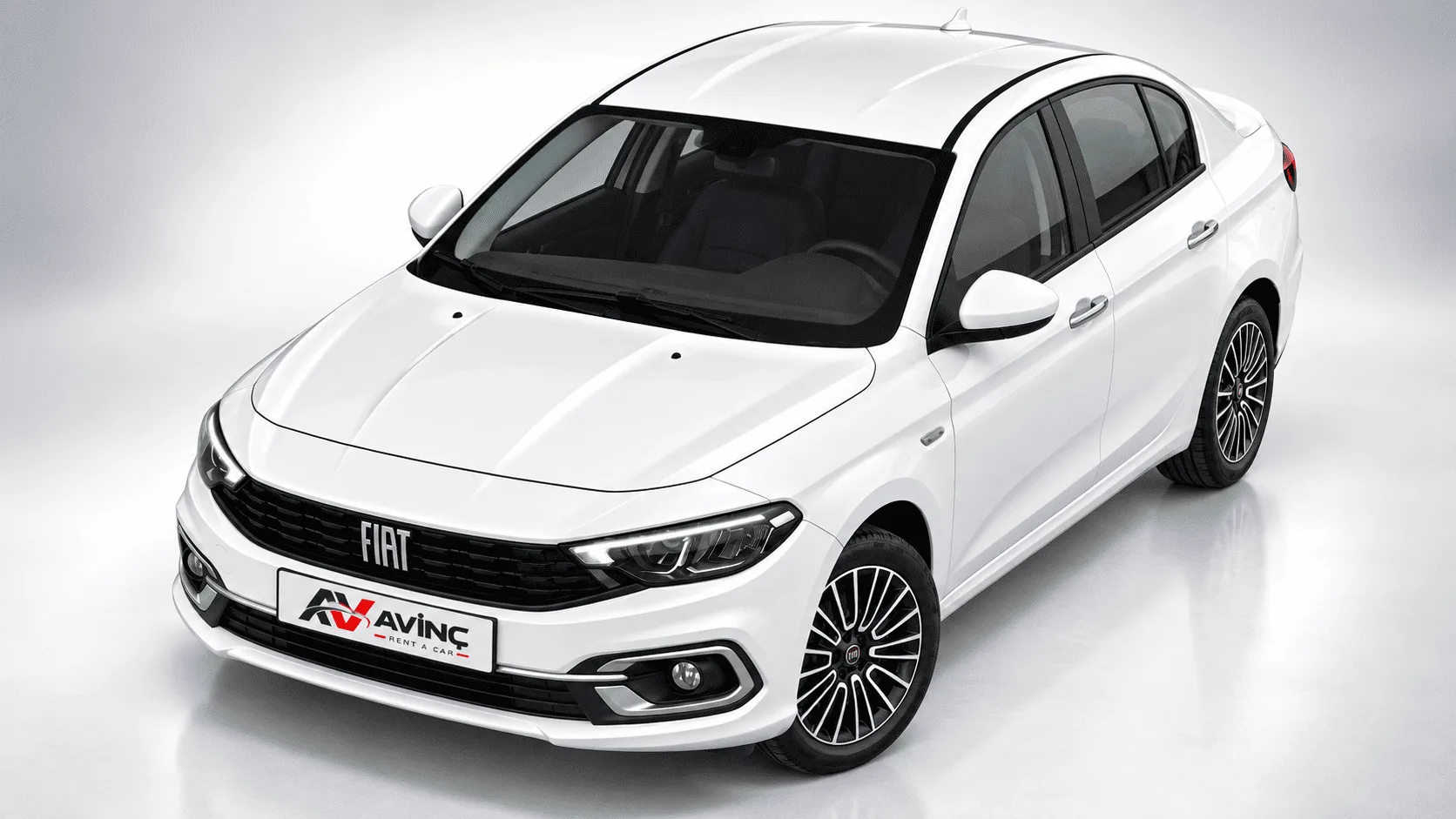 Fiat Egea Urban Beyaz kiralık araç — yukarıdan ön çapraz görünüm