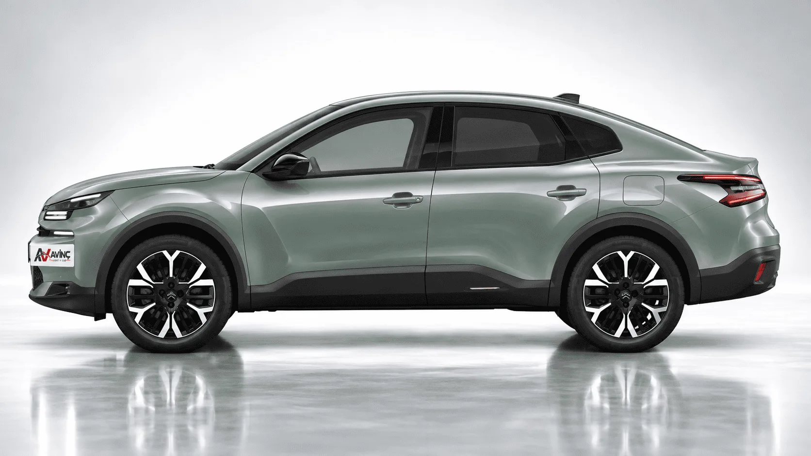 Citroen C4 X Yeşil kiralık araç — yan profil görünümü
