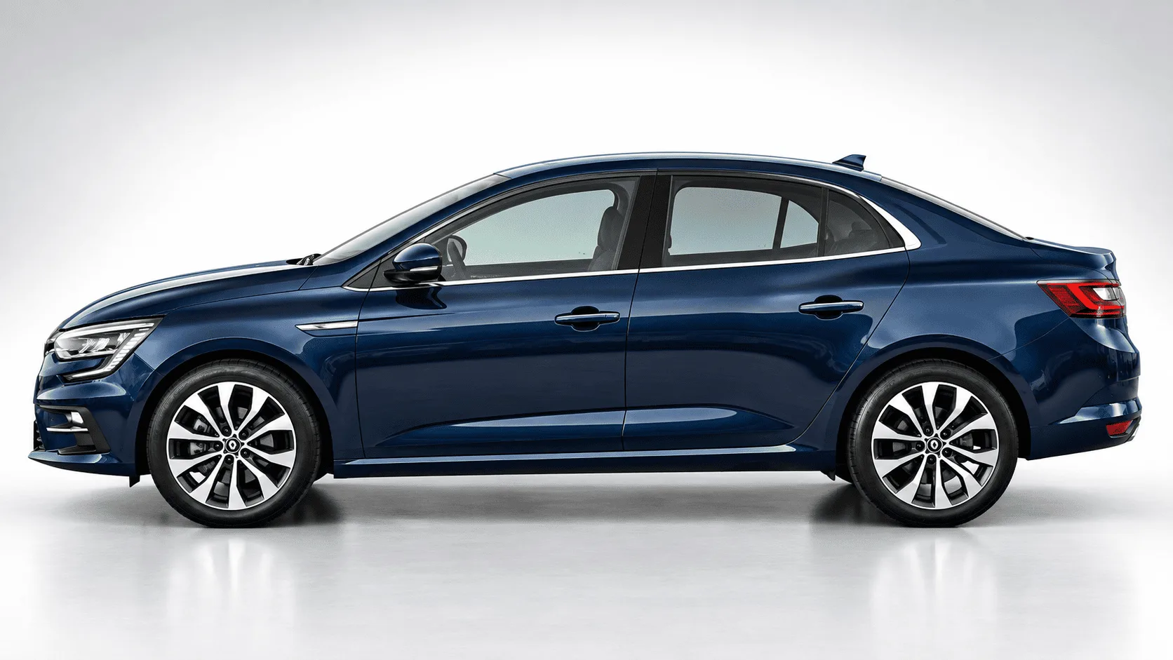 Renault Megane Lacivert kiralık araç — yan profil görünümü